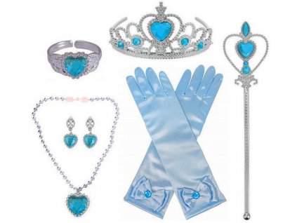 Sada Frozen Elsa 6ks čelenka, hůlka, rukavice, náušnice, náhrdelník, náramek