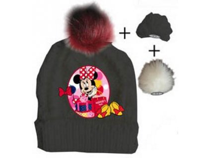 Dětský zimní kulich Minnie Mouse – vyměnitelné bambule, černý