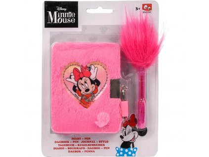 Diář na zámek plyšový + propiska Minnie Mouse