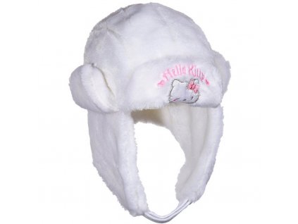 Dětská zimní čepice ušanka Hello Kitty – bílá, chlupatá
