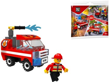 Hasičská stavebnice hasičská stříkačka s figurkou – 54 dílků