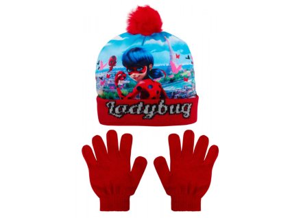 Dívčí zimní sada Kouzelná Beruška – červená čepice a rukavice (vel. 52)