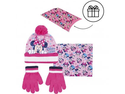 Dětská zimní sada Minnie Mouse – čepice, nákrčník a rukavice (dárkové balení)