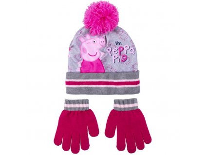 Dětská zimní sada Prasátko Peppa – čepice a rukavice