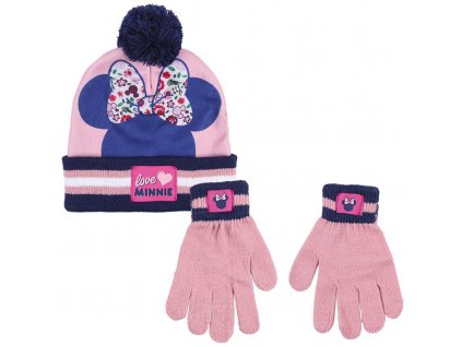 Dětská zimní sada Minnie Mouse – čepice s bambulí a rukavice