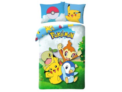 Pokémon bavlněné povlečení 140x200 + 70x90 cm – Pikachu, Turtwig, Chimchar a Piplup