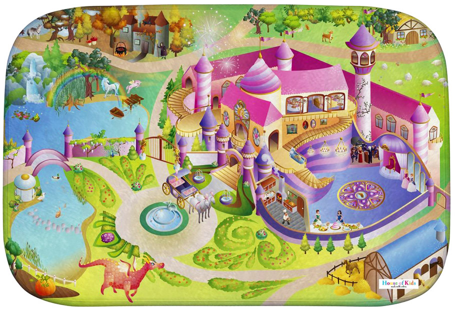 HOUSE OF KIDS Dětský hrací koberec Zámek princezna 3D Ultra Soft 130x180 zelenorůžový