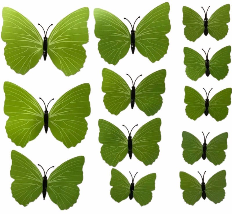 3D motýlci dekorace / samolepky sada 12ks - zelená PURE