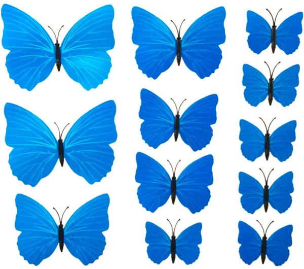 3D motýlci dekorace / samolepky sada 12ks - modrá PURE