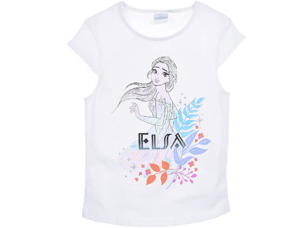 SUN CITY Dětské tričko Frozen Ledové království Elsa třpytivé bavlna bílé Velikost: 128 (8 let)