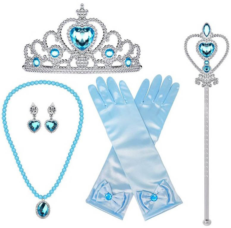Sada Frozen 5ks / set Frozen Elsa 5ks - čelenka, hůlka, rukavice, náušnice, náhrdelník