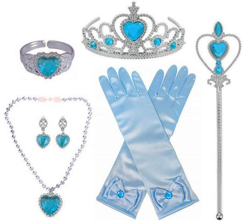 Sada Frozen 6ks / set Frozen Elsa 6ks - čelenka, hůlka, rukavice, náušnice, náhrdelník, náramek