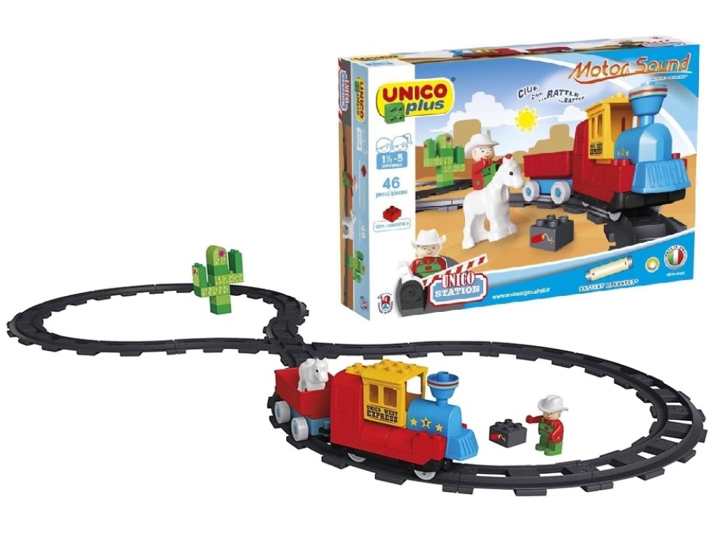 Unico Plus stavebnice Motorový vláček Divoký západ se zvuky kompatibilní 46 dílů