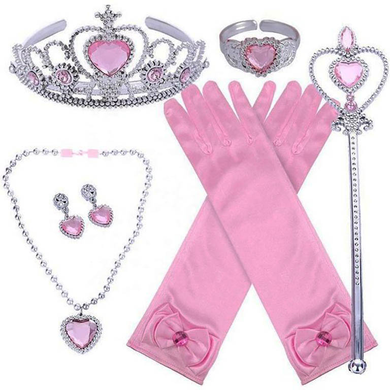 Sada Frozen 6ks / set Frozen Elsa 6ks růžová - čelenka, hůlka, rukavice, náušnice, náhrdelník, náramek