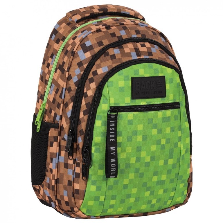 DERFORM Školní batoh Minecraft Pixels ergonomický 42cm zelený