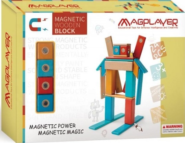Magplayer dřevěná magnetická stavebnice 24 ks
