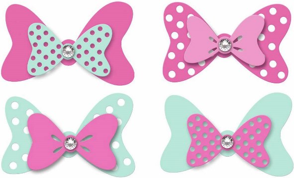 RoomMates Samolepka na zeď Minnie Mouse mašličky s diamantem 4ks 9x6 cm