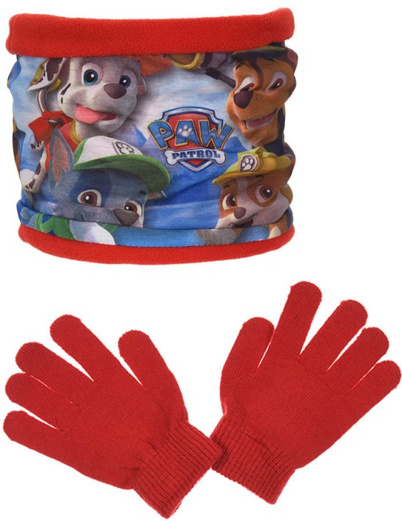 SUN CITY Šála Paw Patrol / nákrčník Paw Patrol zateplený + rukavice sada 2ks Barva: ČERVENÁ