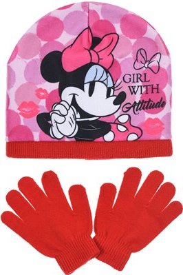 SUN CITY Čepice rukavice Minnie Mouse Girl sada 2ks Barva: ČERVENÁ 54