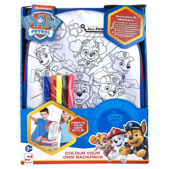 SAMBRO Dětský batoh Paw Patrol k vymalování 28cm modrý