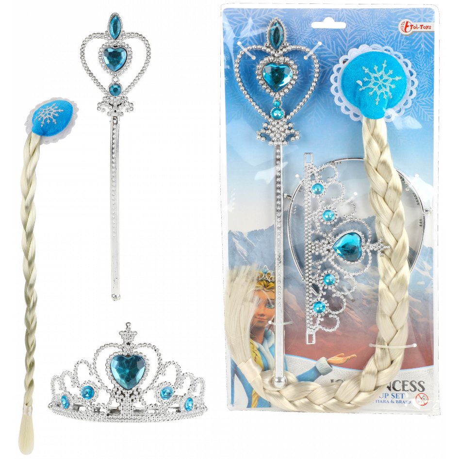 TOI-TOYS Sada Frozen 3ks / set Frozen Elsa 3ks na kartě - čelenka, hůlka, cop