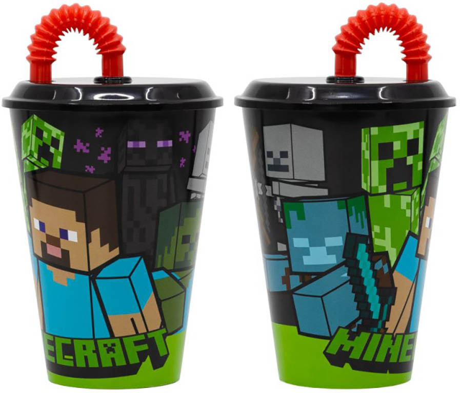 STOR Plastový kelímek Minecraft / hrnek Minecraft XL s brčkem 430 ml