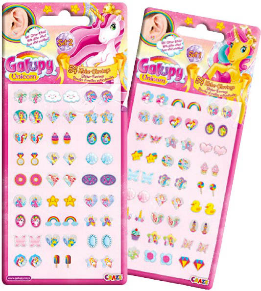 CRAZE Dětské náušnice Jednorožec Galupy nalepovací třpytivé 54ks