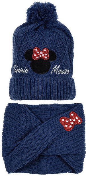 SUN CITY Dětská čepice Minnie Mouse + šála Minnie Mouse sada 2ks Barva: MODRÁ, Velikost: 52