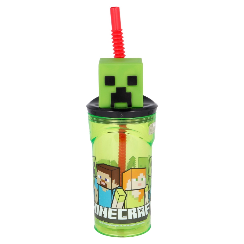 STOR Plastový kelímek Minecraft / hrnek Minecraft 3D s brčkem 360 ml