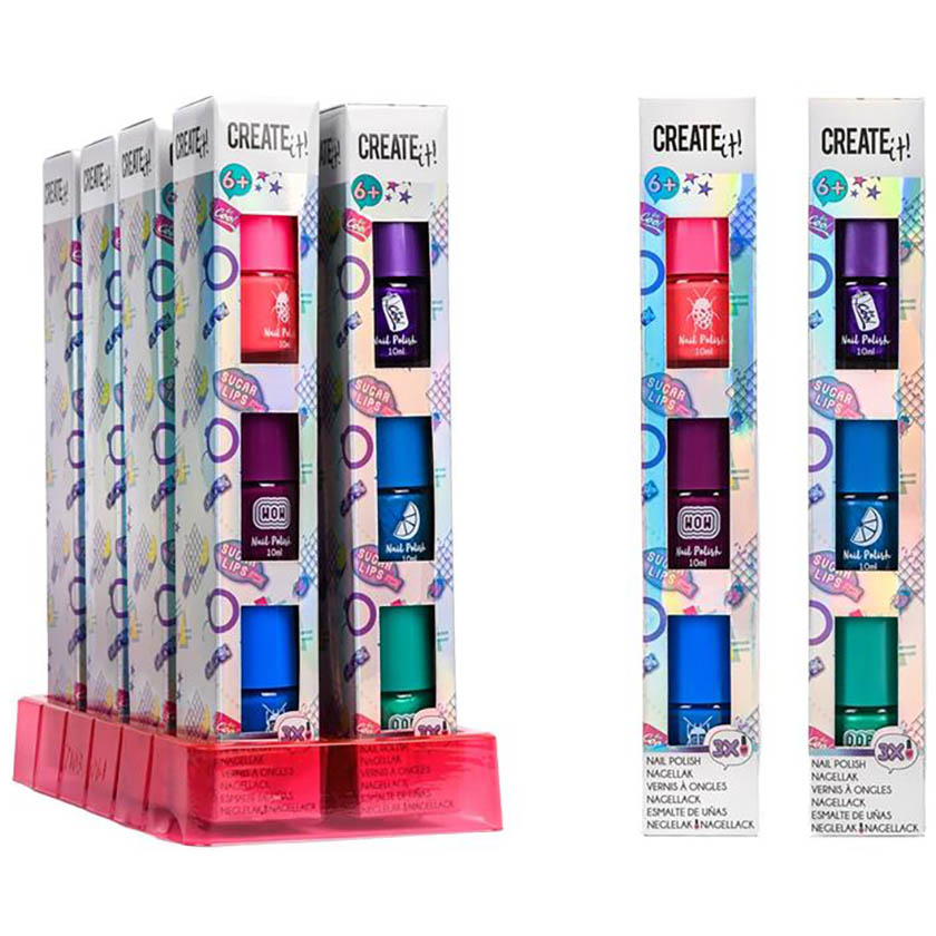 CANENCO Dětský lak na nehty sada 3ks Barva: RŮŽOVÁ-FIALOVÁ-MODRÁ