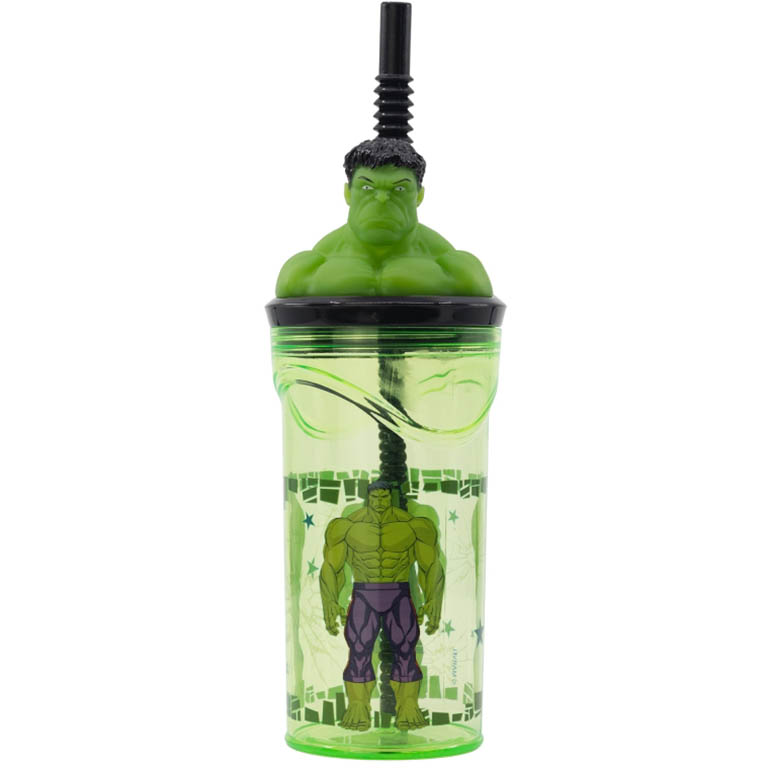 STOR Plastový kelímek Avengers / hrnek Avengers Hulk 3D s brčkem 360 ml