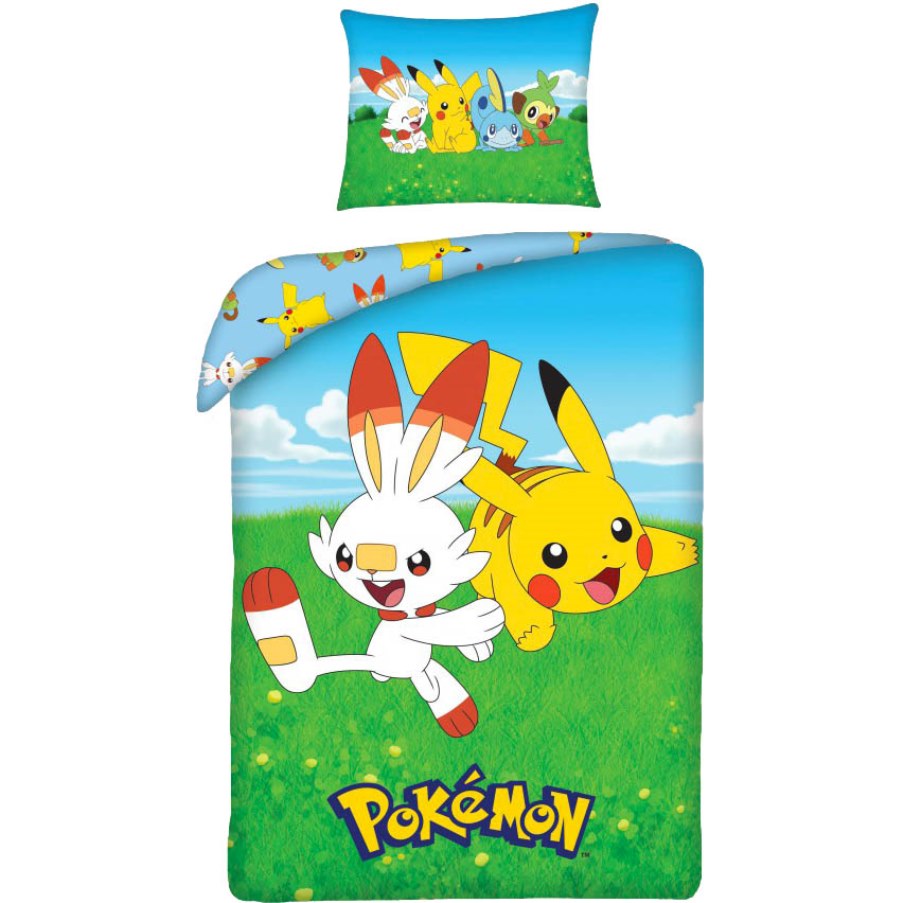 HALANTEX Povlečení Pokémon Pikachu a Scorbunny bavlna 140x200 70x90