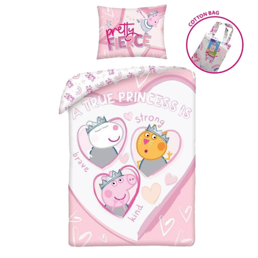 HALANTEX Povlečení do postýlky Prasátko Peppa Princess v látkové tašce bavlna 100x135 60x40