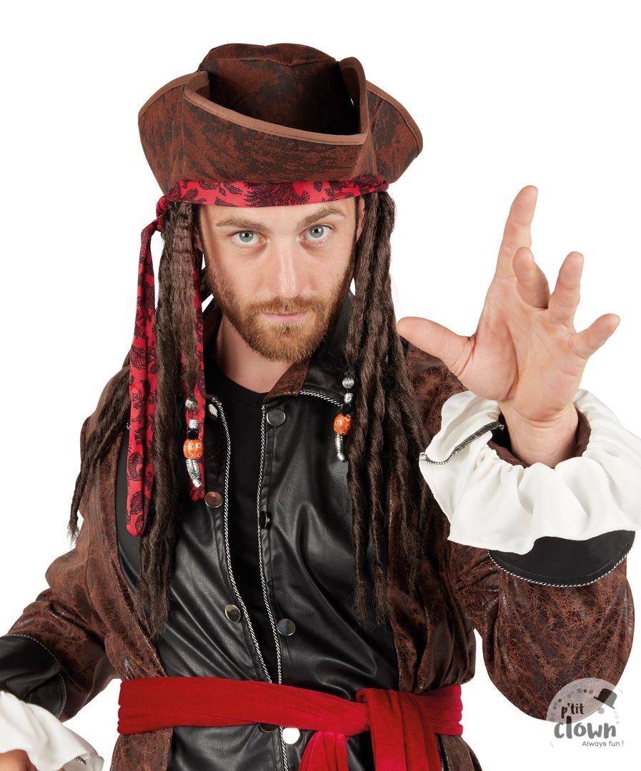 PTIT CLOWN Pirátský klobouk s vlasy a šátkem Jack Sparrow