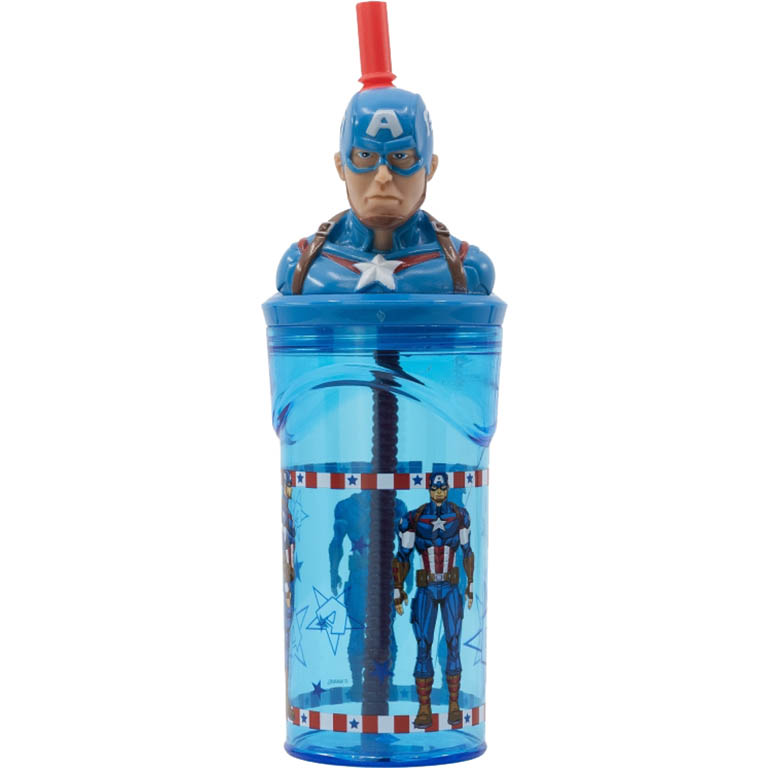 STOR Plastový kelímek Avengers / hrnek Avengers Captain America 3D s brčkem 360 ml