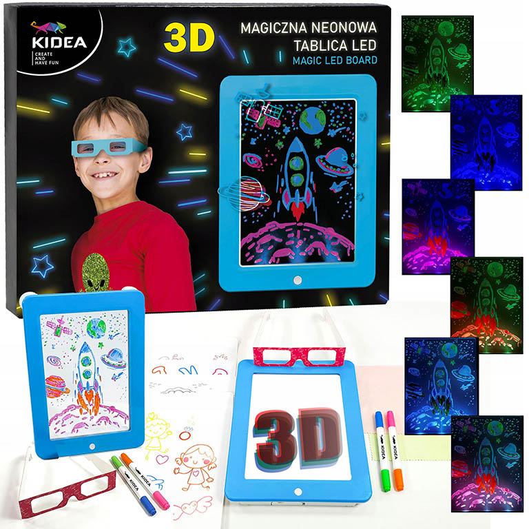 KIDEA Psací a kreslící 3D tablet LED s podsvícením