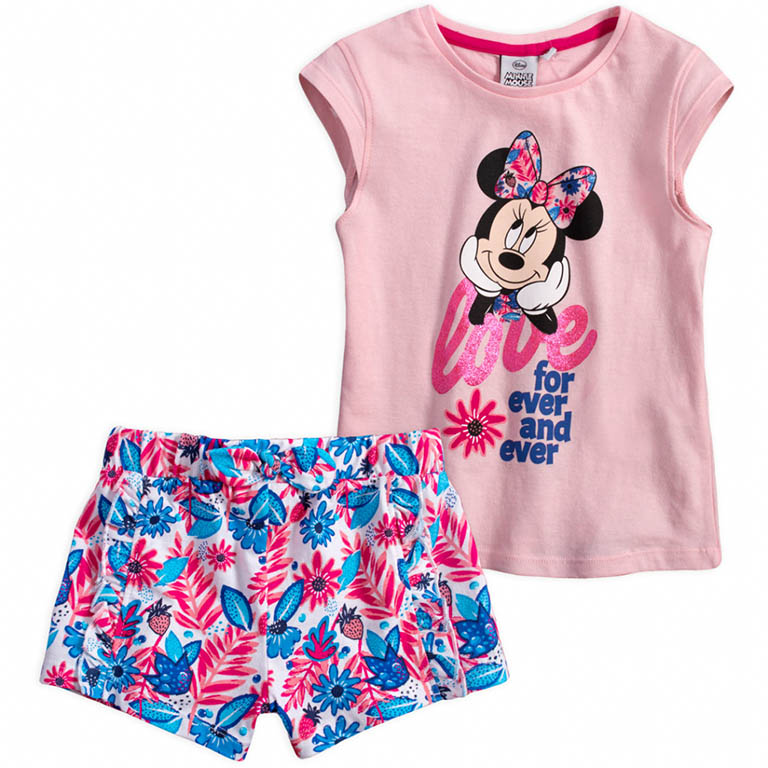 SUN CITY Dívčí tričko kraťasy komplet Minnie Mouse Love růžový Velikost: 128 (8 let)