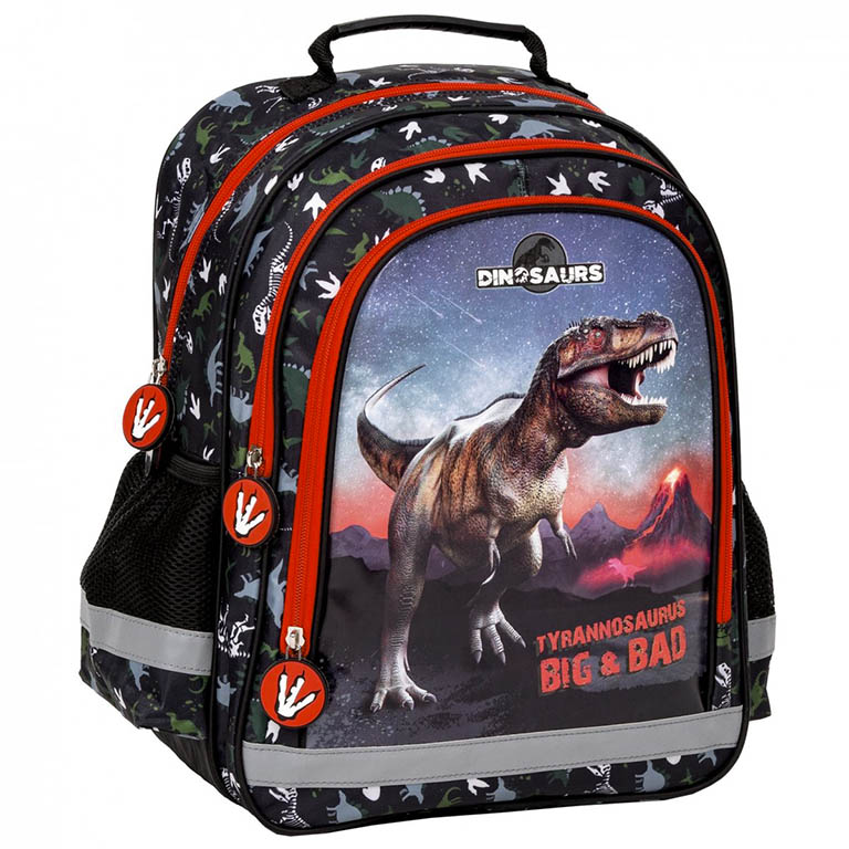 DERFORM Školní batoh Dinosauři ergonomický 38cm černý