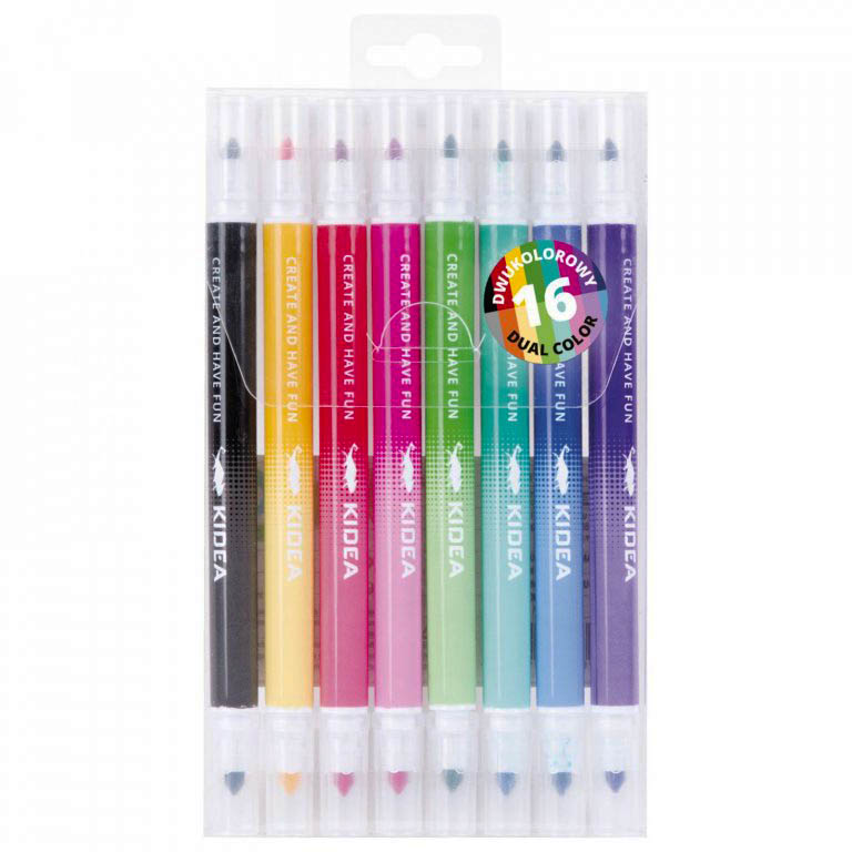 KIDEA Fixy / popisovače oboustranné 8ks 16 barev