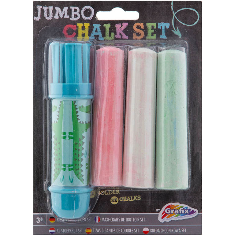 GRAFIX Chodníkové křídy barevné JUMBO 3ks + držák DESIGN: DESIGN 1