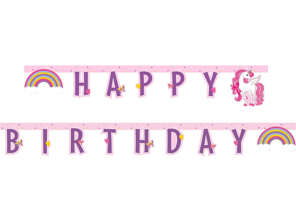 PROCOS Párty nápis Duhový Jednorožec Happy Birthday 200cm