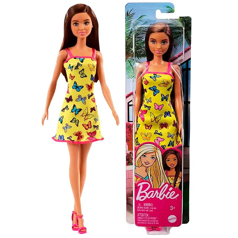 MATTEL Barbie v šatech s motýlky 30cm Barva: ŽLUTÁ