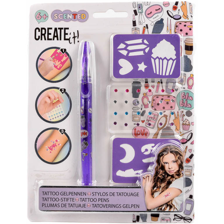 CANENCO Tetovací gelové pero parfemované + 2 šablony + zdobení Barva: FIALOVÁ