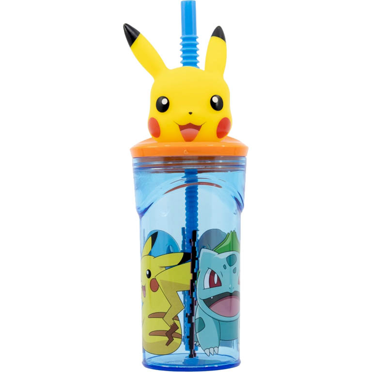 STOR Plastový kelímek Pokémon / hrnek Pokémon Pikachu 3D s brčkem 360 ml