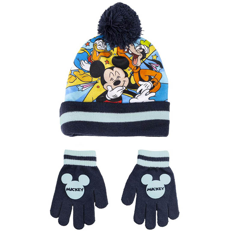 Dětská zimní sada Mickey Mouse – čepice s bambulí a rukavice