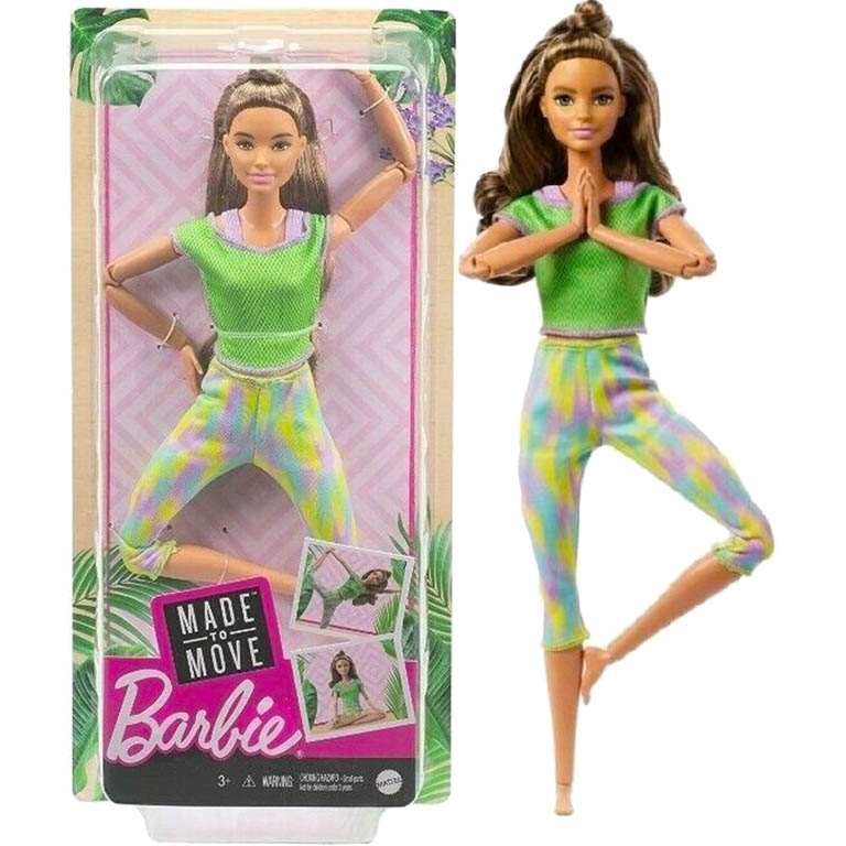 MATTEL Barbie Made to move Brunetka v zeleném topu 29cm