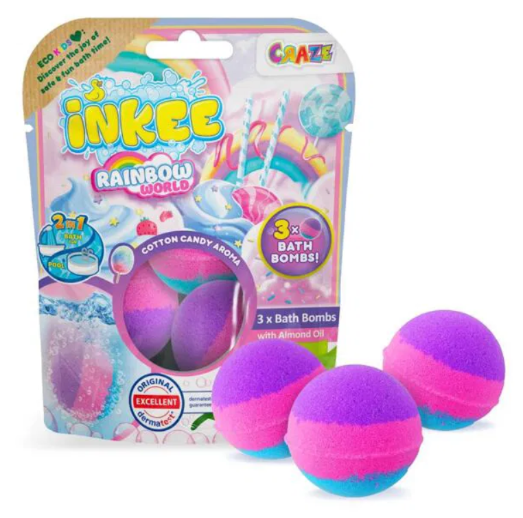 INKEE Rainbow World – 3 bomby do koupele s vůní cukrové vaty