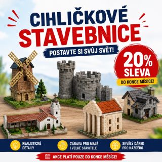 🧱 20 % SLEVA na cihličkové stavebnice! ✨ Jen do konce měsíce. 🏰 Postavte si věže, mlýny, domy i další realistické modely z...