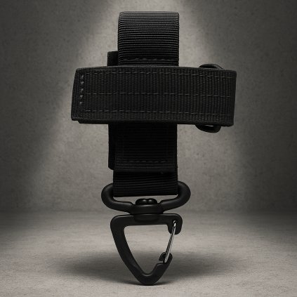 Taktický držák na rukavice s karabinou – nylonový křížový pásek černá