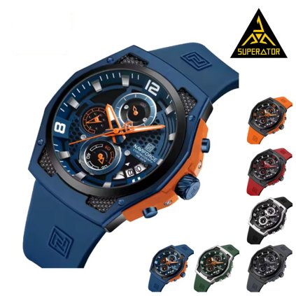 Sportovní hodinky chronograf 44 mm – 3 ATM/30 m, Miyota quartz, Hardlex, silikonový řemínek (datum)  | skladem v ČR | rychlé odeslání | nová šarže 2025 |